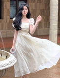 Getadme Women Elegant Evening Party Midi Dress Summer New Fashion Princess Embroider Vestidos Female Korean Design Slim Clothes