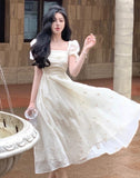 Getadme Women Elegant Evening Party Midi Dress Summer New Fashion Princess Embroider Vestidos Female Korean Design Slim Clothes
