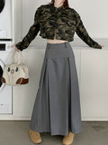 Qiukichonson Grey Midi Long Skirts Womens Trousers Skirt 2022 Autumn Winter Goth Lolita High Waist Asymmetrical Pleated Skirts