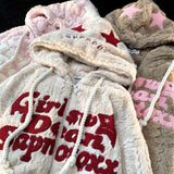 Getadme-Y2K retro embroidery hooded drawstring hooded zipper jacket men and women American lamb velvet couple loose coat female ins tide