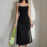 Getadme-Fashion Strappy Ruched Sexy Black Dress Irregular Elegant Backless Long Dress Party Summer Dresses Women Clothes Vintage Dress