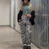 New 2022 retro loose pants fashion high waist slim wide leg pants eye print high quality simple korean casual straight pants y2k