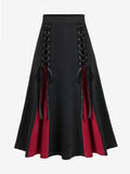 ROSEGAL Gothic Lace Up A Line Skirt For Women Godet Hem Colorful Y2K Elastic Waisted Midi Skirt Ladies Cozy Basic Bottoms 4XL