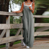 Getadme-Cotton Linen Solid Color Overalls Pants Loose Wide -footed Casual Jumpsuit For Women Clothing Plus Size Summer Tourism