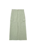 Linen Blend Cargo Skirts for Women High Wasit Midi Skirts Woman 2023 Summer Pockets Skirt Women Office Split Skirt