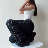 Getadme-Y2K Baggy Cargo Trousers Drawstring Hot Girl Streetwear Baggy Elastic High Waist Sweatpants Harajuku Straight Wide Leg Pants