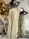 QWEEK Y2K Vintage Khaki Baggy Jeans Women Korean Style Basic White Denim Pants Oversized Harajuku Retro Belt Wide Leg Trousers