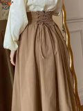 Getadme-A Line High Waist Drawstring Waist Retraction Fluffy Skirt Womens Vintage Pocket Solid Color Long Skirts Elegant Harajuku Skirts