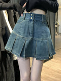 Getadme Y2k Aesthetic A-line Patchwork Pleated Skirt High Waist Slim Vintage Denim Skirts Harajuku Streetwear Fashion Faldas