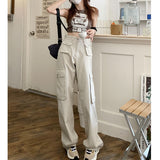 Getadme-Cargo pants for women High waist retro y2k street fashion casual loose couple wide leg pants straight trousers female pants