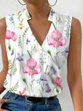 Getadme-Fashion V-neck Sleeveless Print Women Tops And Blouses Summer Casual White Tank Top Femme Shirt Blouse