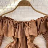 Getadme  Holiday Irregular Long Sleeve Beach dress summer Ruffle sexy Off Shoulder female high waist chic women short dresses  Sundress