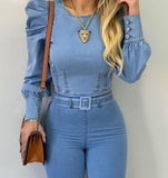 Getadme Denim Shirt Women New Light Blue Long Bubble Sleeve Blouses Skinny Slim Fit Francais Tops Korean Streetwear Blusas Mujer De Moda