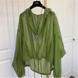 Women Jackets Hooded Summer Sun-proof Zipper Trench Coats Thin Loose See Through Outerwear Breathable Lightweight Clothes