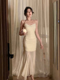 Getadme Korean Elegant Straps Dress Women Summer New Fashion Evening Party Ladies Vestidos Vintage Sexy Slim Female Midi Dresses