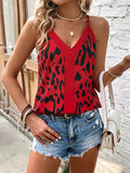 Summer Leopard Print Splicing Sling T-Shirt Women's Loose V Neck Pullover Tees Female Elegant Streetwear Sleeveless Casual Tops