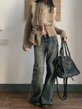 Getadme-아메리칸 레트로 워시드 블루 카고 팬츠 배기 포켓 아늑한 스트리트웨어 하이웨이스트 한국식 바지 힙합 2000년대 미학 하라주쿠