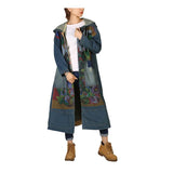 Getadme-Denim Hooded Windbreaker Women Spring Autumn Printed Cowboy Long Trench Casual Korean Arts Style Outerwear Loose Denim Cardigan