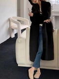 Getadme-Autumn Long Knitted Long Coats Women Vintage Korean Style Lapel Pockets Casual Loose Full Sleeve Furry Sweater Cardigans Winter