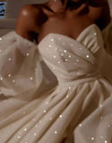 Getadme White/Ivory Split Wedding Dresses Luxury Shiny Sequins Vestidos De Novia Women Elegant Off The Shoulder Long Wedding Gowns