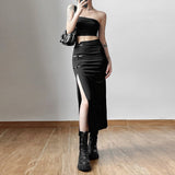 Getadme Black Sexy Split Simple Casual All-Match Hot Street Outing Cool Mature Vitality Personality Trend Basic Women'S Skirt