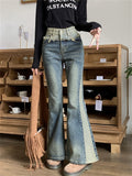 Raw Edge Stitching Micro Flare Jeans Women's Spring Summer American Street Casual Fashion Contrast Color Denim Trousers Female
