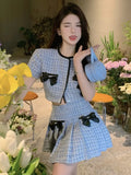 Getadme-Summer New Korean Sweet Fashion Two Piece Set Women Jacket Coat + Pleated Skirt Small Fragrance 2 Piece Sets Women Outfit