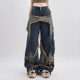 Getadme Y2K Vintage Women Denim Jeans Korean Streetwear Oversize Star Aesthetic Straight Trousers Wide Leg Jeans Grunge Pants Clothes