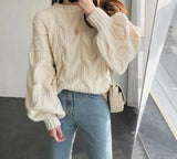 Getadme Loose Velvet Knitted Sleeve Round Neck Linen Hair Accessories Women Autumn Winter Lazy Style Thickened Fleece