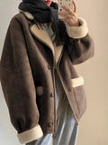 Lamb Wool Jacket Women Autumn Winter Thick Warm Fleece Casual Short Coats Korean Fashion Vintage Single Breasted Lapel Outerwear