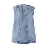 Getadme Sexy Blue Denim Sheath Mini Party Dress Women Y2K Street Style Jeans Tube Backless Bodycon Dress Fashion Vestidos