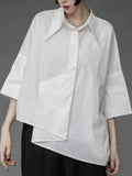 Getadme-Black Shirts New Summer Loose Unique Short-sleeved Women Irregular Three-quarter Sleeve Handsome Unisex White Blouse Women Tops