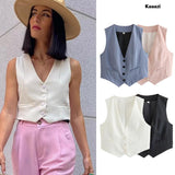 Getadme Elegant Fashion Women's Vest  Sleeveless Vests For Women Summer V-Neck Single-breasted Ladies White Casual Tops Coats Chic