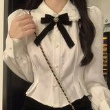Getadme White Shirts Woman Kawaii Lace Lolita Blouses Sweet Tunics Fairycore Peter Pan Coller Crop Long Sleeve Tops Preppy Korean