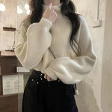 Solid Lantern Sleeve Basic Sweater Pullover Turtleneck Soft Warm Sweater Autumn Winter For Women Casual Sweater 2023