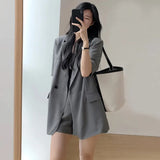 Getadme-Summer Retro Korean Version of the Temperament Short-sleeved Suit Jacket + Shorts Set Casual Loose Suit Two-piece Female