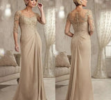 Lace Champagne Mother of The Bride Dresses Plus Size Chiffon Half Sleeves Groom Godmother Evening Dress For Wedding