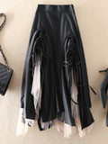 Getadme Irregular Spliced Mesh Skirts For Women High Waist Bandage Folds Mid Length Skirts New Spring Clothing