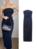 TRAF 2023 Women New Sexy Elastic Denim Dresses Spring Summer Elegant Sleeveless Slim Fit Party Vestidos High Street Outwear