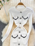 Small Fragrance Sheath Bodycon Bottomed Sweater Dress Women 2022 Autumn Korean Fashion Casual Knitting Dresses Party Vestidos