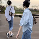 Getadme-Mid-sleeve Thin Woman Blous Shir  Summer New Loose Fashion Irregular Shirt Casual Vacation Top Korean Women's Clothes