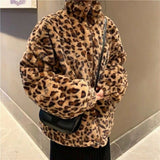 Manteau court grande taille en fourrure d'agneau chaude et ample, style coréen, imprimé léopard, pour femme, collection hiver 2023.