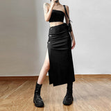 Getadme Black Sexy Split Simple Casual All-Match Hot Street Outing Cool Mature Vitality Personality Trend Basic Women'S Skirt