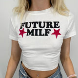 Getadme Stars Print T-shirts Fashion Casual O Neck Short Sleeve Crop Tops Y2K Summer Sexy E-girl Baby Tee Women Clothing