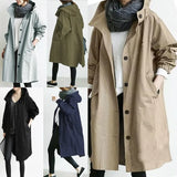 Getadme-Women Fashion Trench Coat Spring Autumn Casual Hooded Medium Long Overcoat Loose Windproof Coat Korean Trendy Large Size
