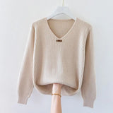 Getadme-Fashion Women Long Sleeve Knitted Sweaters Spring Autumn New Solid Slim V-Neck Korean Basic Casual Bottoming Pullovers Tops