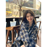 Getadme-Plaid Shirt Lazy Style Retro Loose Shirt Cardigan Female Women's Shirt Coat Long Sleeve Autumn Spring Clothes South Korea
