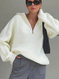 Getadme-Zipper Fashion Women Sweaters Solid Loose Knitted Long Sleeve Women's Sweater Warm Autumn/Winter Oversized Sweater Women