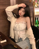 Pure Color Lace Strap Blouse Ladies Casual 2023 Spring Elegant Sexy Crop Tops Party Slim Korean Style Fashion Vest Design Chic
