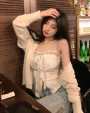 Pure Color Lace Strap Blouse Ladies Casual 2023 Spring Elegant Sexy Crop Tops Party Slim Korean Style Fashion Vest Design Chic